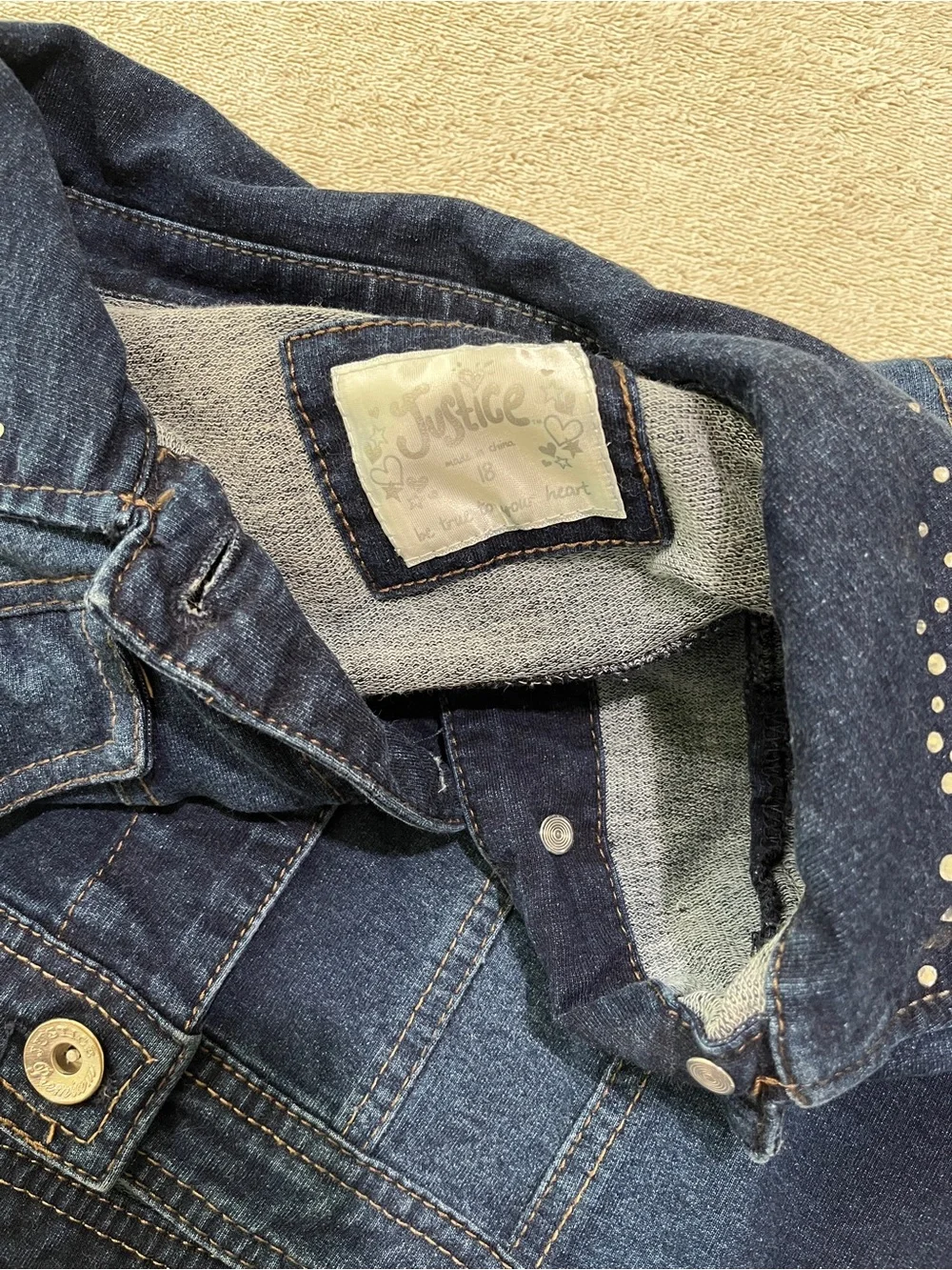 Justice Girls Dark Blue Denim Jean Jacket with Stud Detail